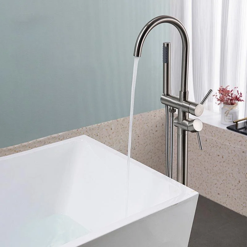 Modern Floor Mounted Metal Freestanding Tub Filler Freestanding High Arc Tub Filler Trim -Bathlova