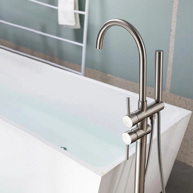 Modern Floor Mounted Metal Freestanding Tub Filler Freestanding High Arc Tub Filler Trim -Bathlova