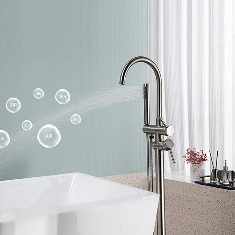 Modern Floor Mounted Metal Freestanding Tub Filler Freestanding High Arc Tub Filler Trim -Bathlova