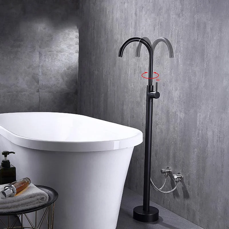 Modern Floor Mounted Metal Freestanding Tub Filler Freestanding High Arc Tub Tap Set -Bathlova