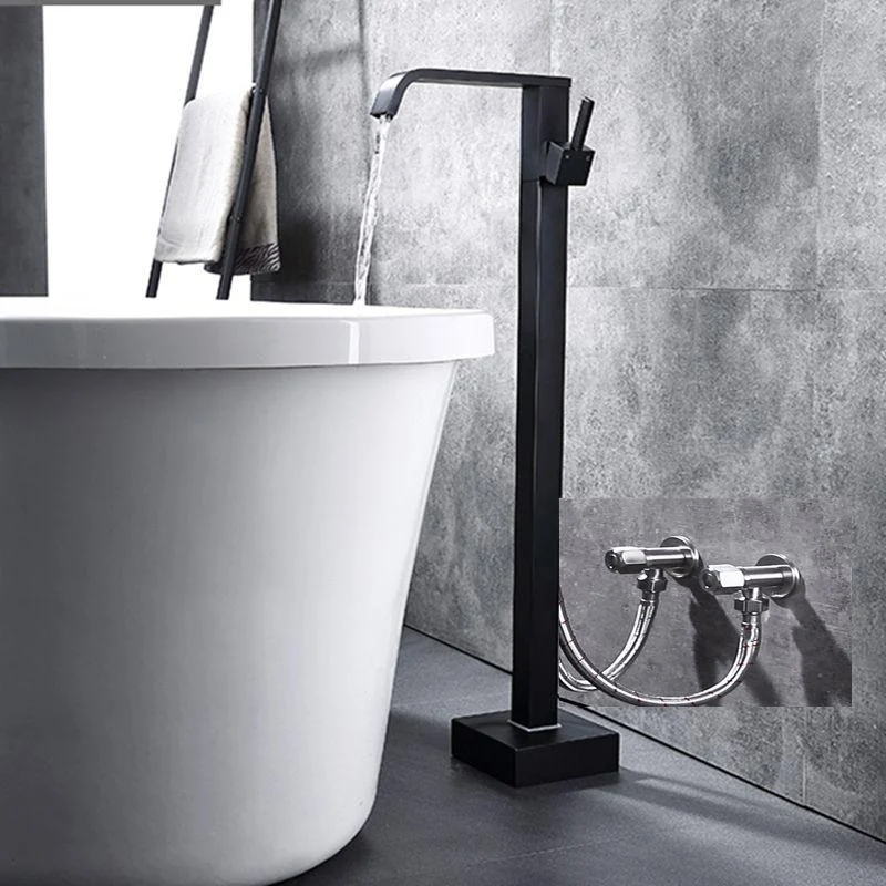 Modern Floor Mounted Metal Freestanding Tub Filler Freestanding High Arc Tub Tap Set -Bathlova