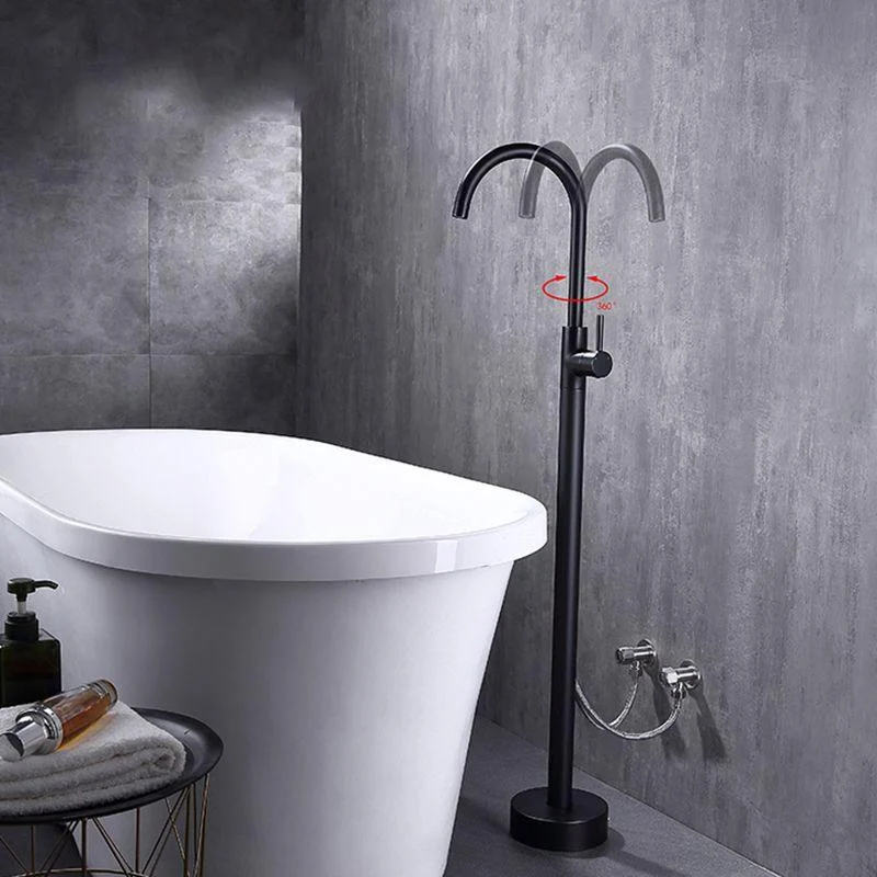 Modern Floor Mounted Metal Freestanding Tub Filler Freestanding High Arc Tub Tap Set -Bathlova