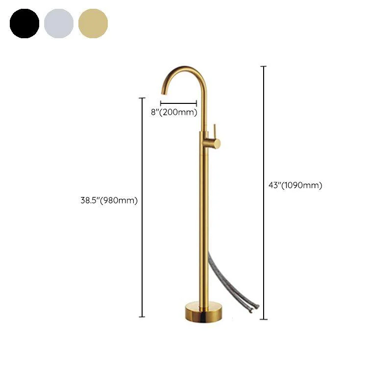 Modern Floor Mounted Metal Freestanding Tub Filler Freestanding High Arc Tub Tap Set -Bathlova