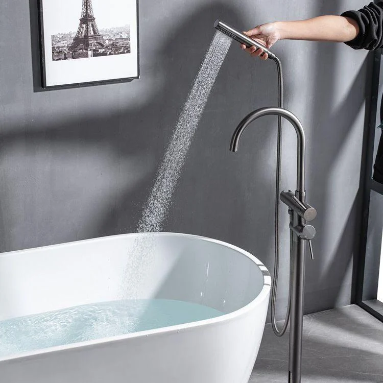 Modern Floor Mounted Metal Freestanding Tub Filler Swivel High Arc Freestanding Tap -Bathlova