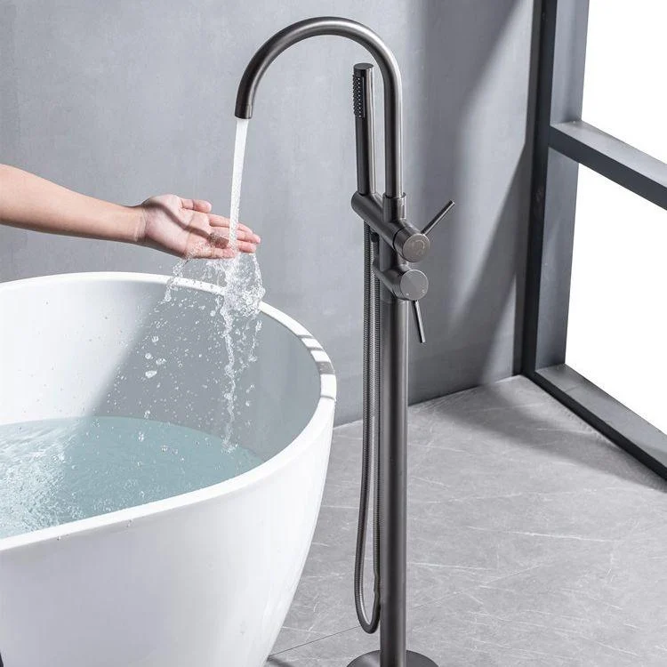 Modern Floor Mounted Metal Freestanding Tub Filler Swivel High Arc Freestanding Tap -Bathlova