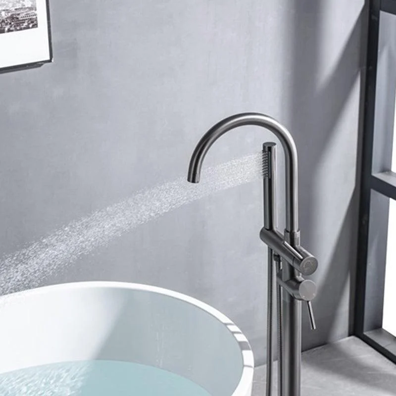 Modern Floor Mounted Metal Freestanding Tub Filler Swivel High Arc Freestanding Tap -Bathlova