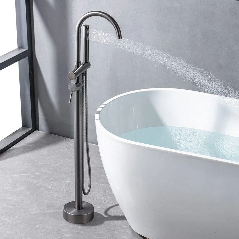 Modern Floor Mounted Metal Freestanding Tub Filler Swivel High Arc Freestanding Tap -Bathlova