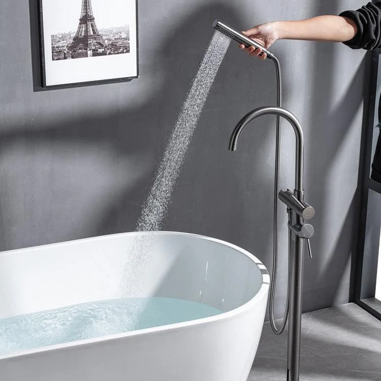 Modern Floor Mounted Metal Freestanding Tub Filler Swivel High Arc Freestanding Tap -Bathlova