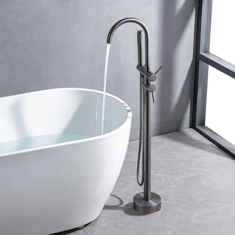 Modern Floor Mounted Metal Freestanding Tub Filler Swivel High Arc Freestanding Tap -Bathlova