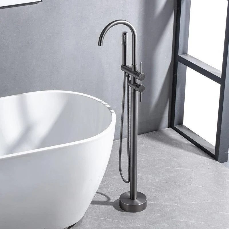 Modern Floor Mounted Metal Freestanding Tub Filler Swivel High Arc Freestanding Tap -Bathlova