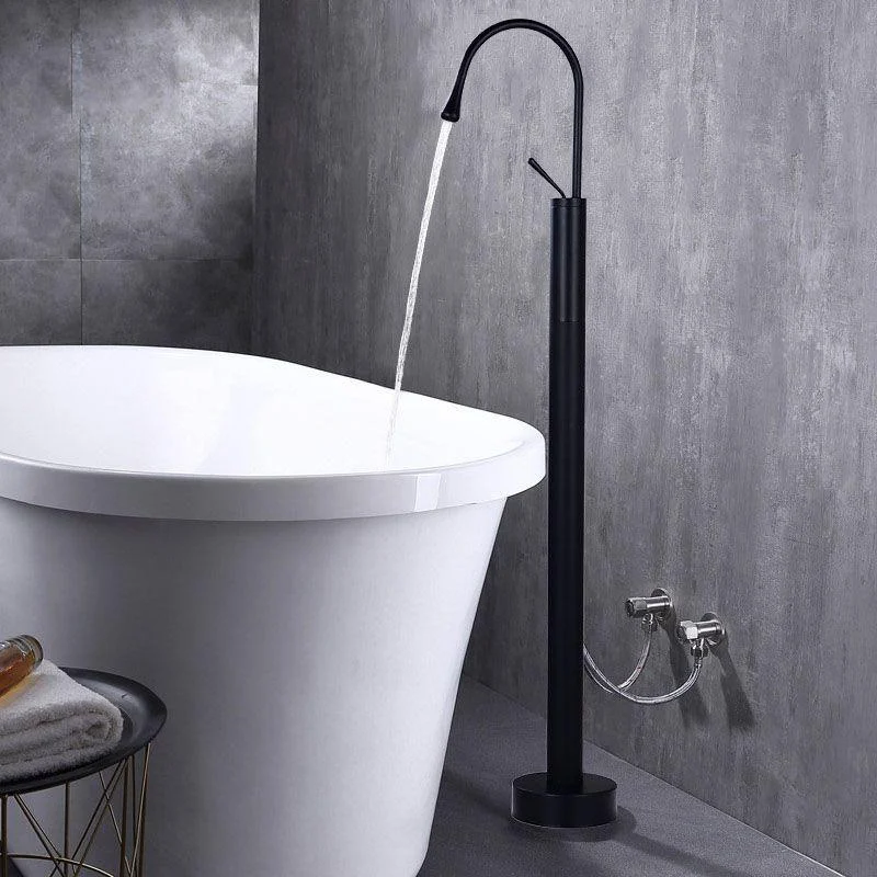 Modern Floor Mounted Single Handle Freestanding Tub Filler Metal Freestanding Tap -Bathlova