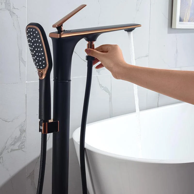 Modern Free Standing Tub Filler Tap Copper with Hand Shower Freestanding Tap -Bathlova