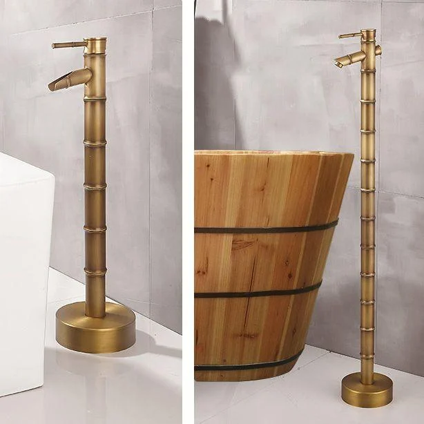 Modern Freestanding Bathtub Tap Brass Floor Mount Free Standing Tub Filler Tap -Bathlova