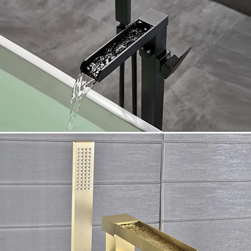 Modern Freestanding Bathtub Tap Copper Floor Mounted Lever Handle Tub Tap Trim -Bathlova