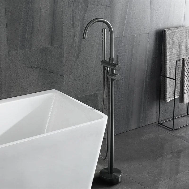 Modern Freestanding Bathtub Tap Copper Floor Mounted Lever Handle Tub Tap Trim -Bathlova