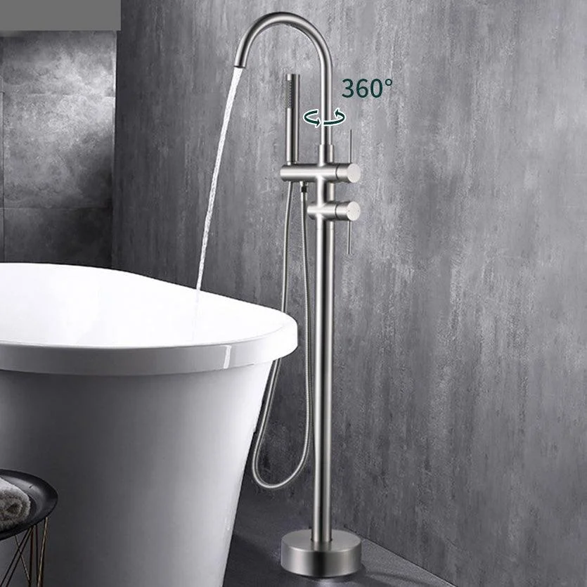 Modern Freestanding Tub Filler Floor Mounted Tub Tap with Dual Handle -Bathlova