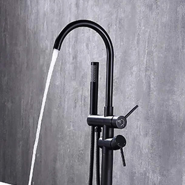 Modern Freestanding Tub Filler Floor Mounted Tub Tap with Dual Handle -Bathlova