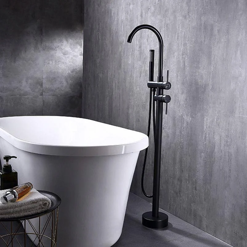 Modern Freestanding Tub Filler Floor Mounted Tub Tap with Dual Handle -Bathlova