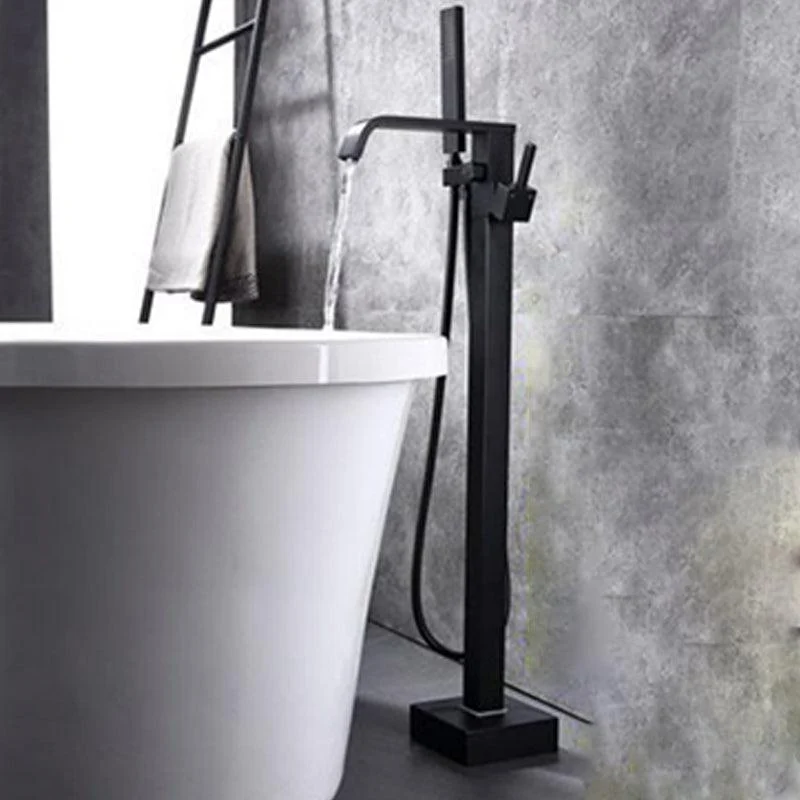 Modern Freestanding Tub Filler Trim Brass Floor Mounted with Handles Tub Tap -Bathlova