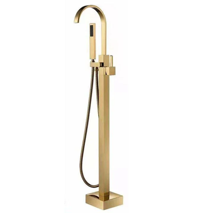 Modern Freestanding Tub Filler Trim Copper Floor Mounted Freestanding Bathtub Tap -Bathlova