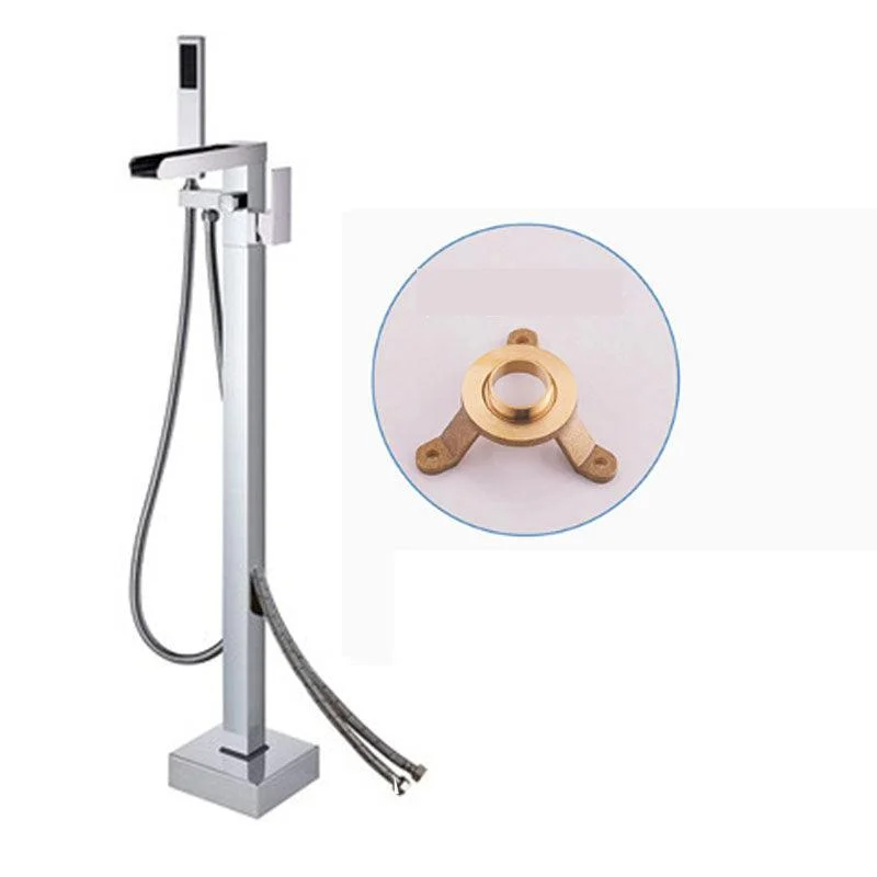 Modern Freestanding Tub Filler Trim Copper Floor Mounted with Handshower Bathroom Tap -Bathlova