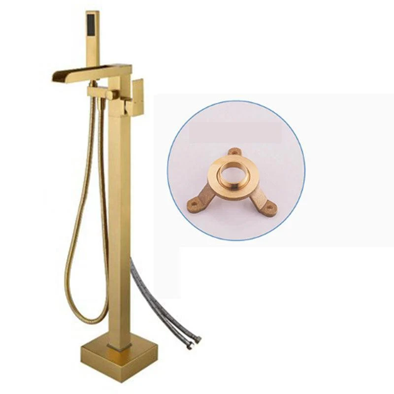 Modern Freestanding Tub Filler Trim Copper Floor Mounted with Handshower Bathroom Tap -Bathlova