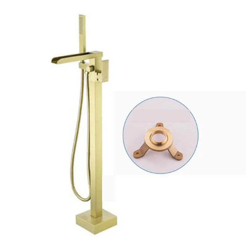 Modern Freestanding Tub Filler Trim Copper Floor Mounted with Handshower Bathroom Tap -Bathlova