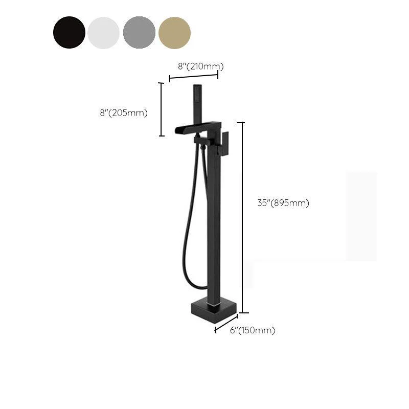 Modern Freestanding Tub Filler Trim Copper Floor Mounted with Handshower Bathroom Tap -Bathlova