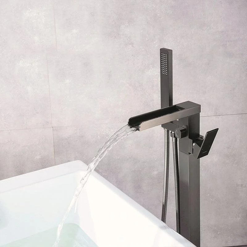 Modern Freestanding Tub Filler Trim Copper Floor Mounted with Handshower Bathroom Tap -Bathlova