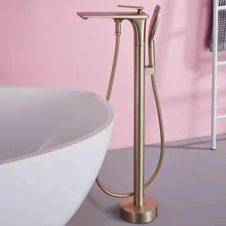 Modern Freestanding Tub Filler Trim Copper with Hand Shower Floor Mount Tub Filler -Bathlova