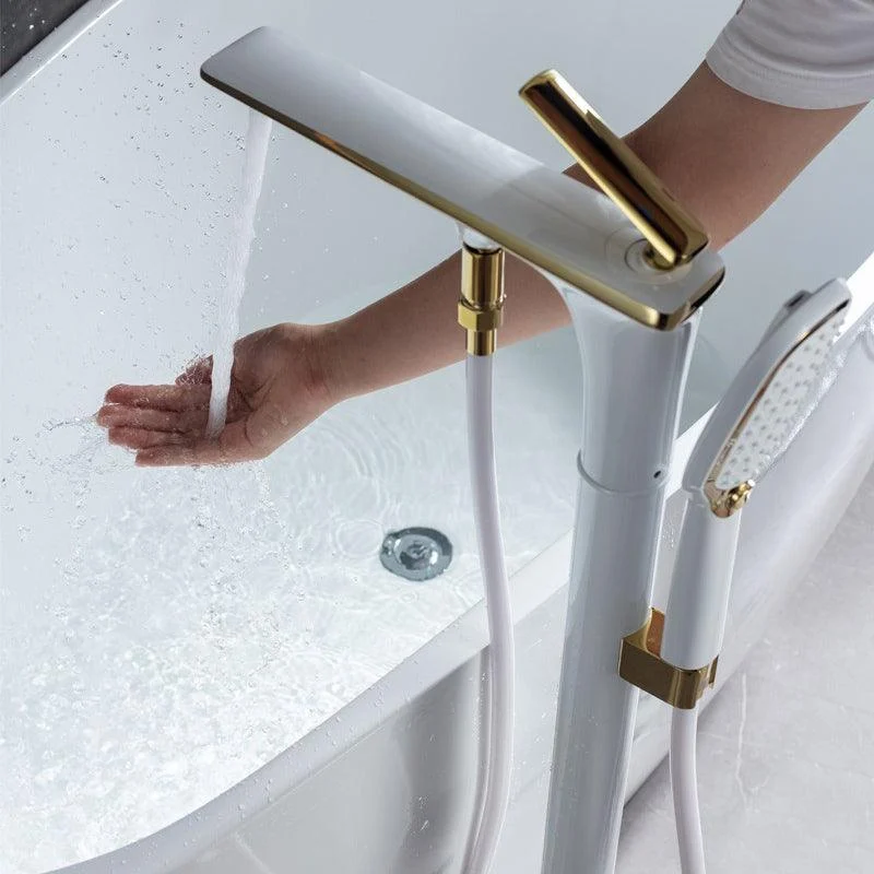 Modern Freestanding Tub Filler Trim Copper with Hand Shower Floor Mount Tub Filler -Bathlova