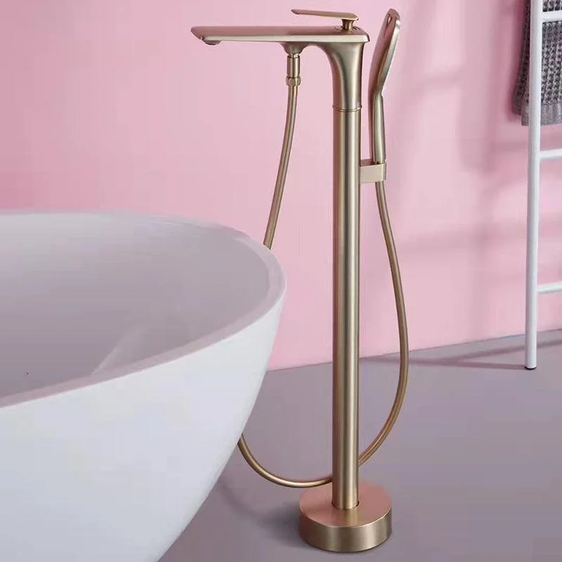 Modern Freestanding Tub Filler Trim Copper with Hand Shower Floor Mount Tub Filler -Bathlova