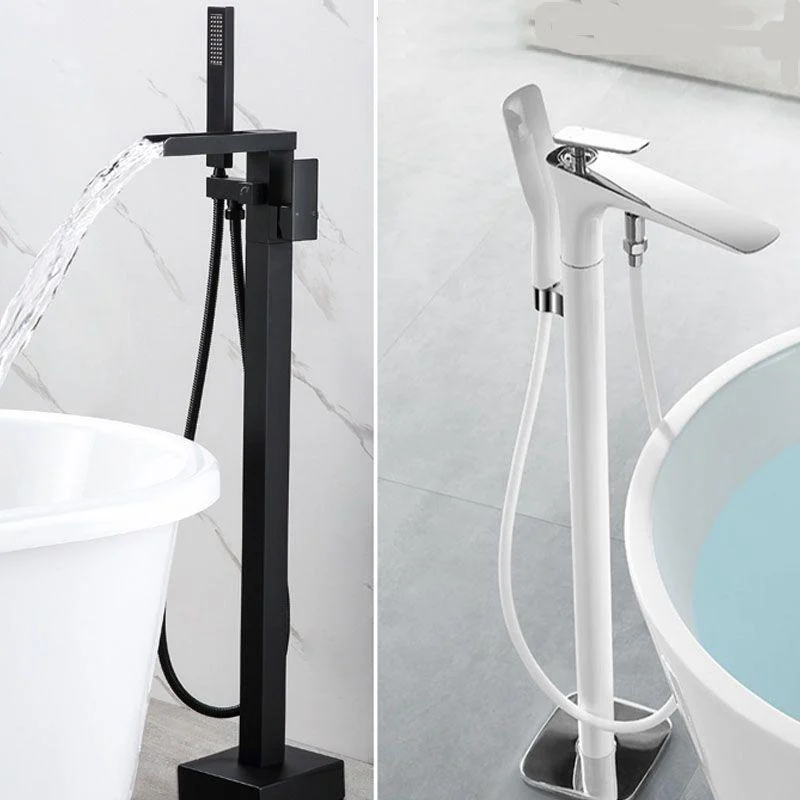 Modern Freestanding Tub Filler with Hand Shower Floor Mounted Bathroom Tap -Bathlova