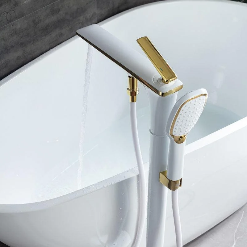 Modern Freestanding Tub Filler with Hand Shower Floor Mounted Bathroom Tap -Bathlova