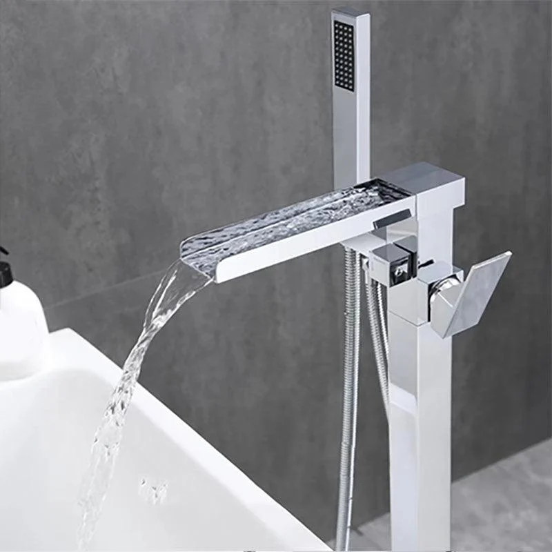 Modern Freestanding Tub Filler with Hand Shower Floor Mounted Bathroom Tap -Bathlova