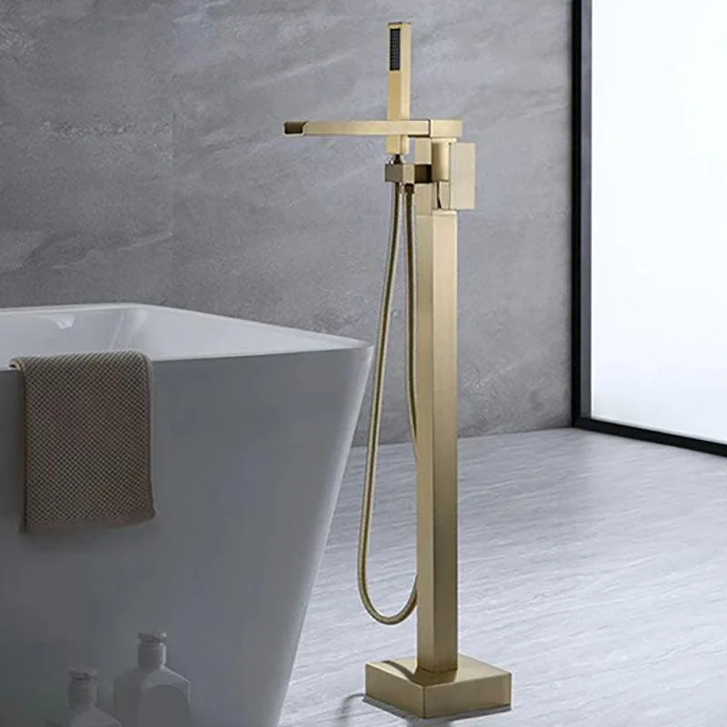 Modern Freestanding Tub Filler with Hand Shower Floor Mounted Bathroom Tap -Bathlova