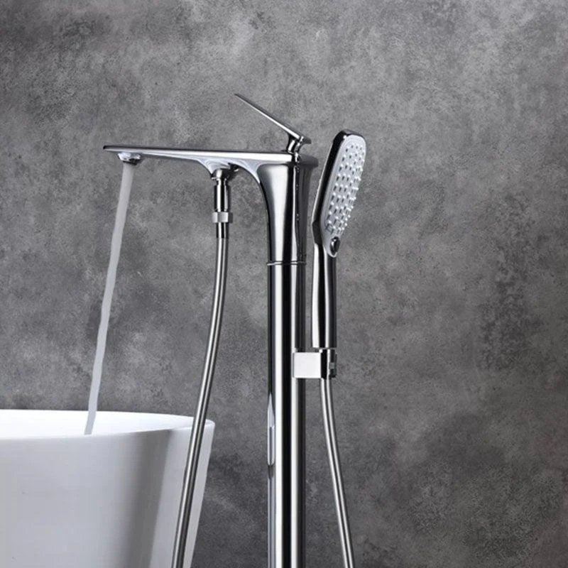 Modern Freestanding Tub Filler with Hand Shower Floor Mounted Bathroom Tap -Bathlova