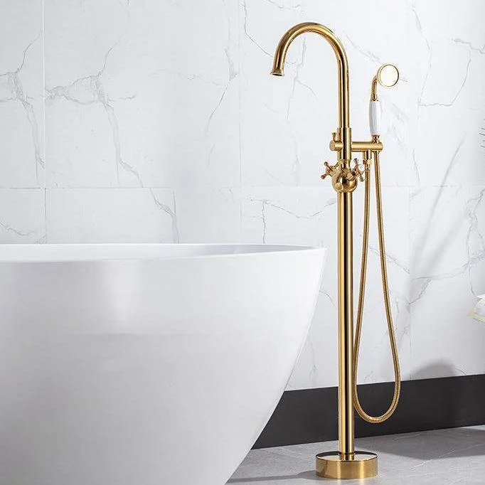 Modern Freestanding Tub Fillers Copper Floor Mounted with Handshower Bathtub Tap -Bathlova