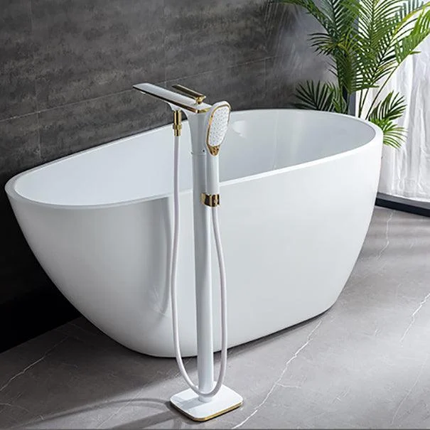 Modern Freestanding Tub Fillers Copper Floor Mounted with Handshower Bathtub Tap -Bathlova