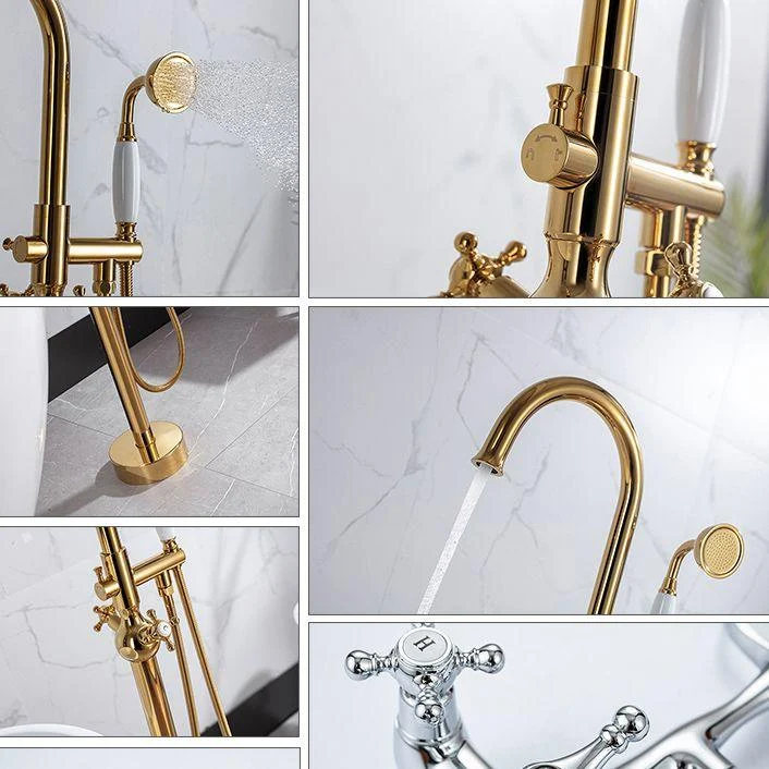 Modern Freestanding Tub Fillers Copper Floor Mounted with Handshower Bathtub Tap -Bathlova