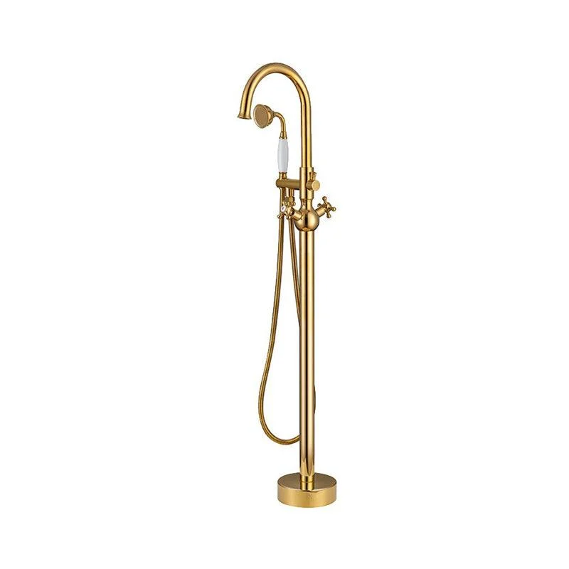 Modern Freestanding Tub Fillers Copper Floor Mounted with Handshower Bathtub Tap -Bathlova