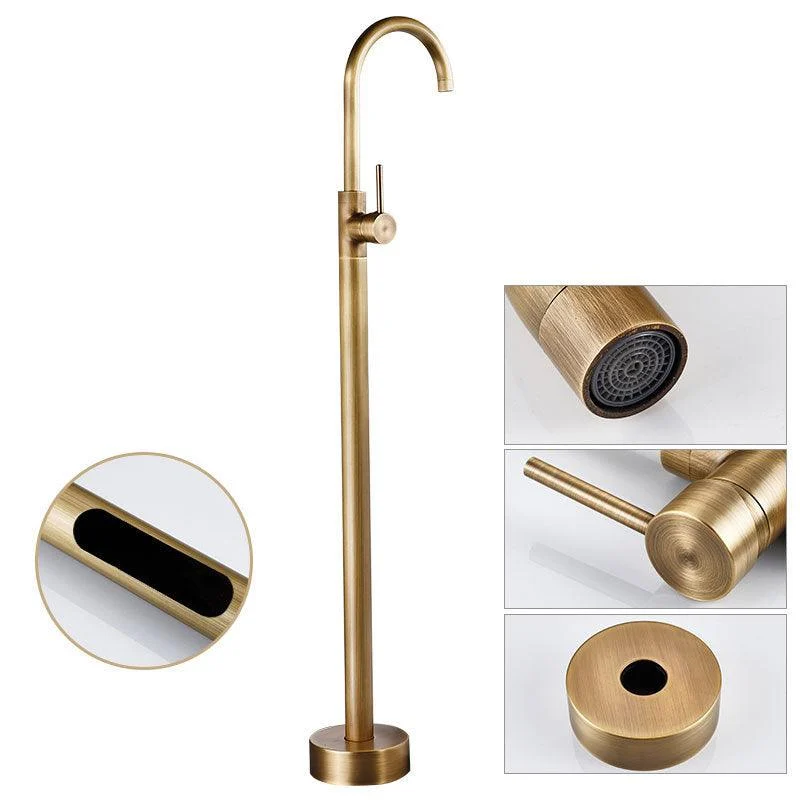 Modern Freestanding Tub Tap Copper Floor Mount Free Standing Tub Filler Tap -Bathlova