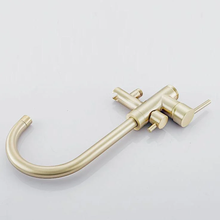 Modern Gold Bath Tap Trim Floor Mounted High Arc Tub Tap -Bathlova