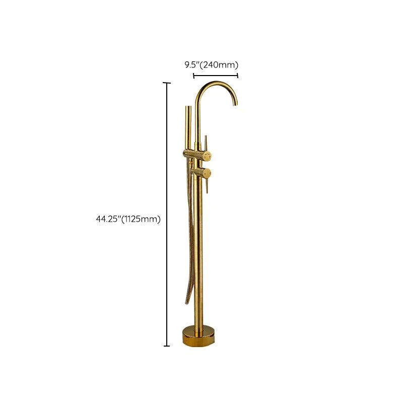 Modern Gold Bath Tap Trim Floor Mounted High Arc Tub Tap -Bathlova