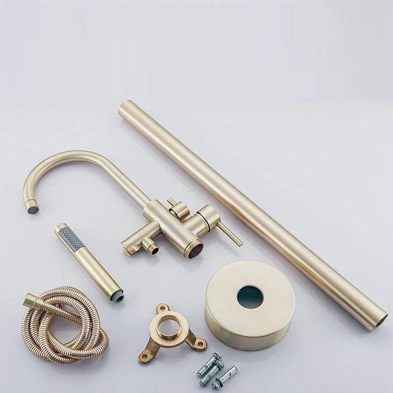 Modern Gold Bath Tap Trim Floor Mounted High Arc Tub Tap -Bathlova