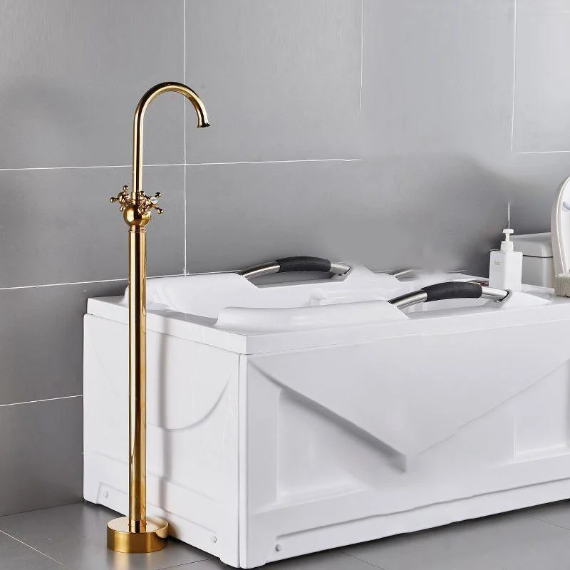 Modern Gold Bath Tap Trim Floor Mounted High Arc Tub Tap -Bathlova