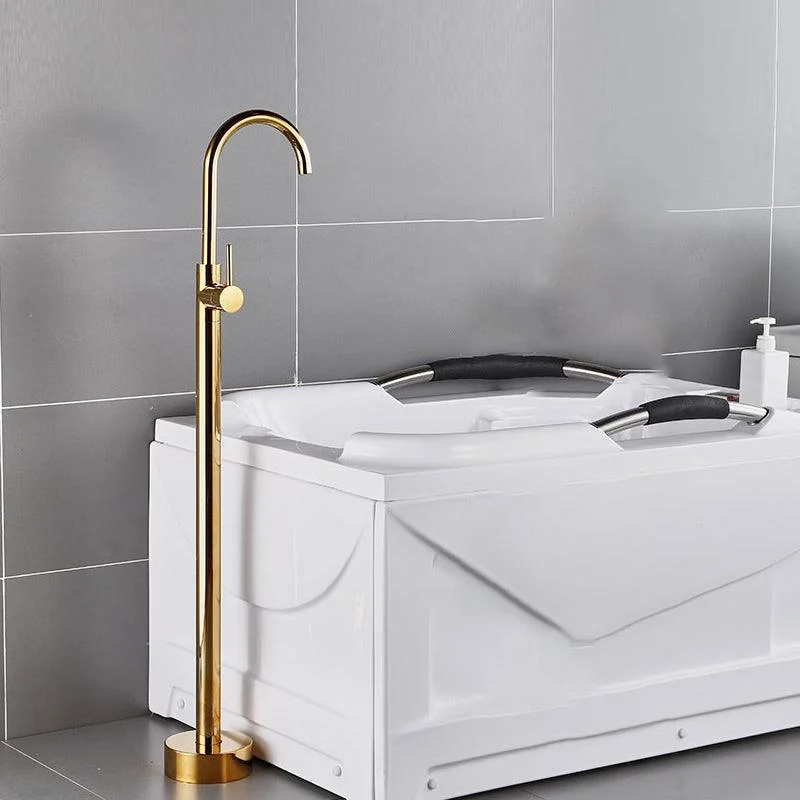 Modern Gold Bath Tap Trim Floor Mounted High Arc Tub Tap -Bathlova