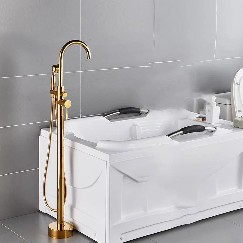 Modern Gold Bath Tap Trim Floor Mounted High Arc Tub Tap -Bathlova