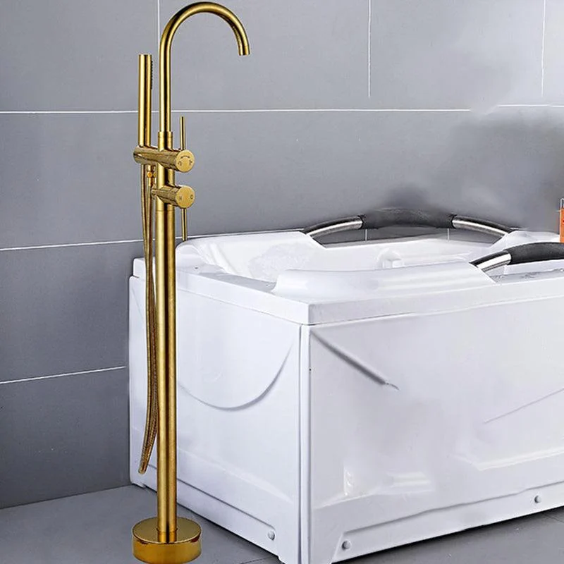 Modern Gold Bath Tap Trim Floor Mounted High Arc Tub Tap -Bathlova