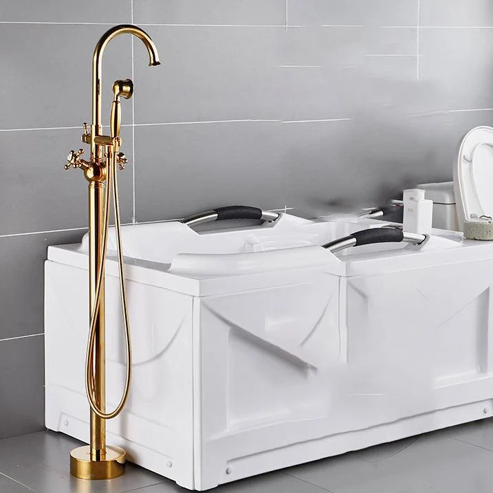 Modern Gold Bath Tap Trim Floor Mounted High Arc Tub Tap -Bathlova